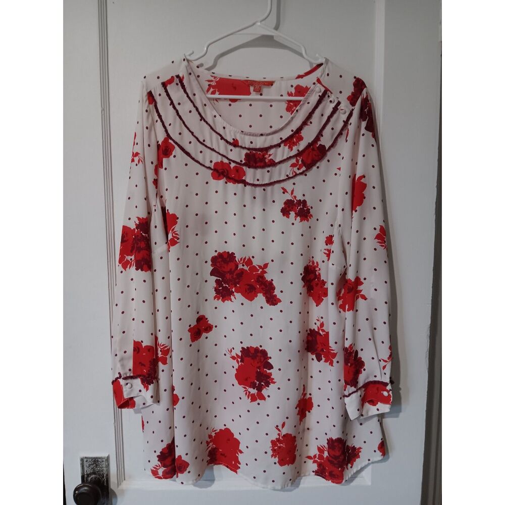 ModCloth Whimsical Rose & Polka Dot Blouse Coquette Cottagecore Plus Size 2XL